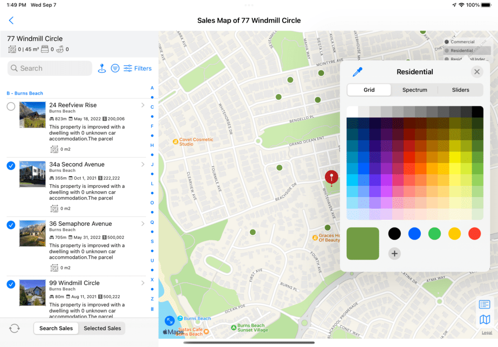 Colour picker for sales pins